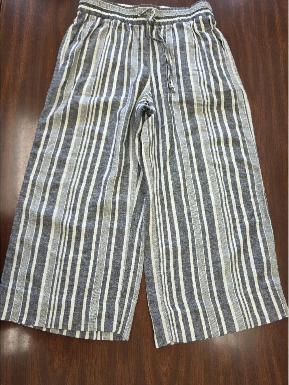 Banana Republic XS Striped Linen Blend Wide Leg Crop Pants Coastal Grandma Boho